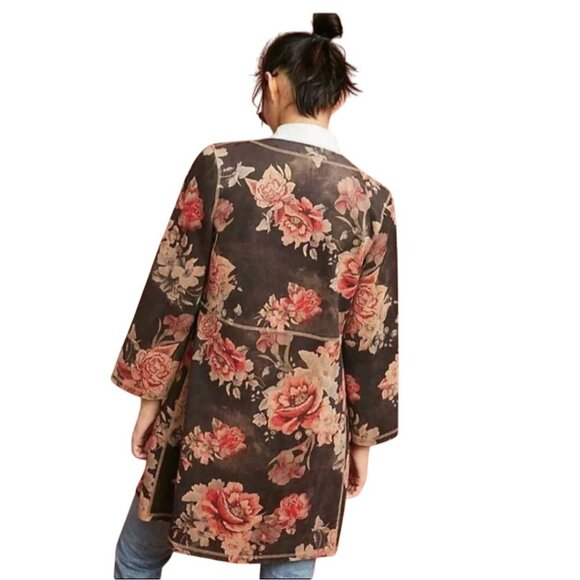 Anthropologie Solitaire NWOT Brown Suede Floral Open Front Kimono Jacket Size M - Picture 8 of 12